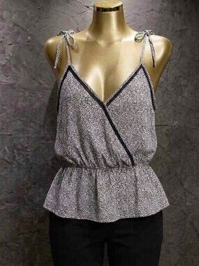 Sienna Sky Black Tan Faux Wrap Peplum Cami Top Size Small